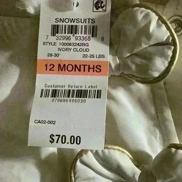 First Impressions Snowsuit Cream Infant Girl 12 Months NWT Hood - Picture 7 of 9